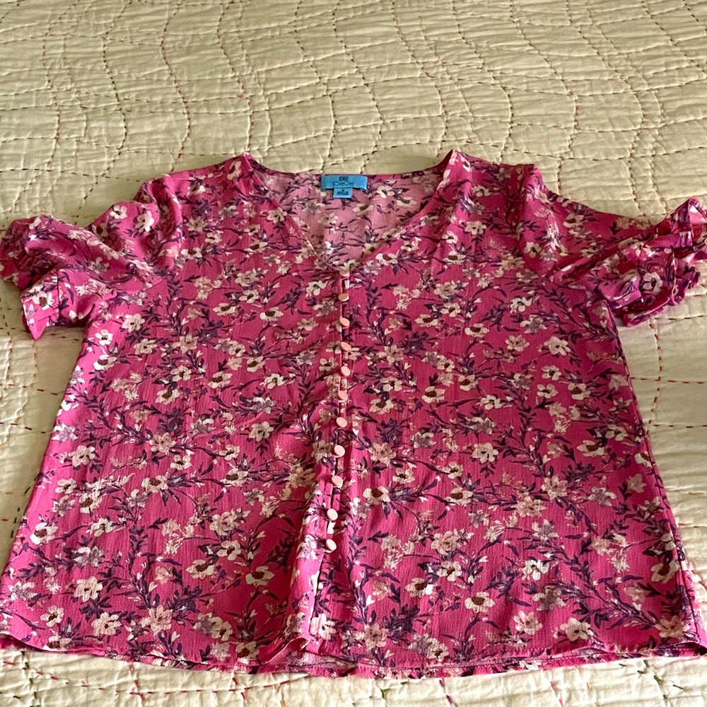 CeCe Pink Floral Button-Front Blouse